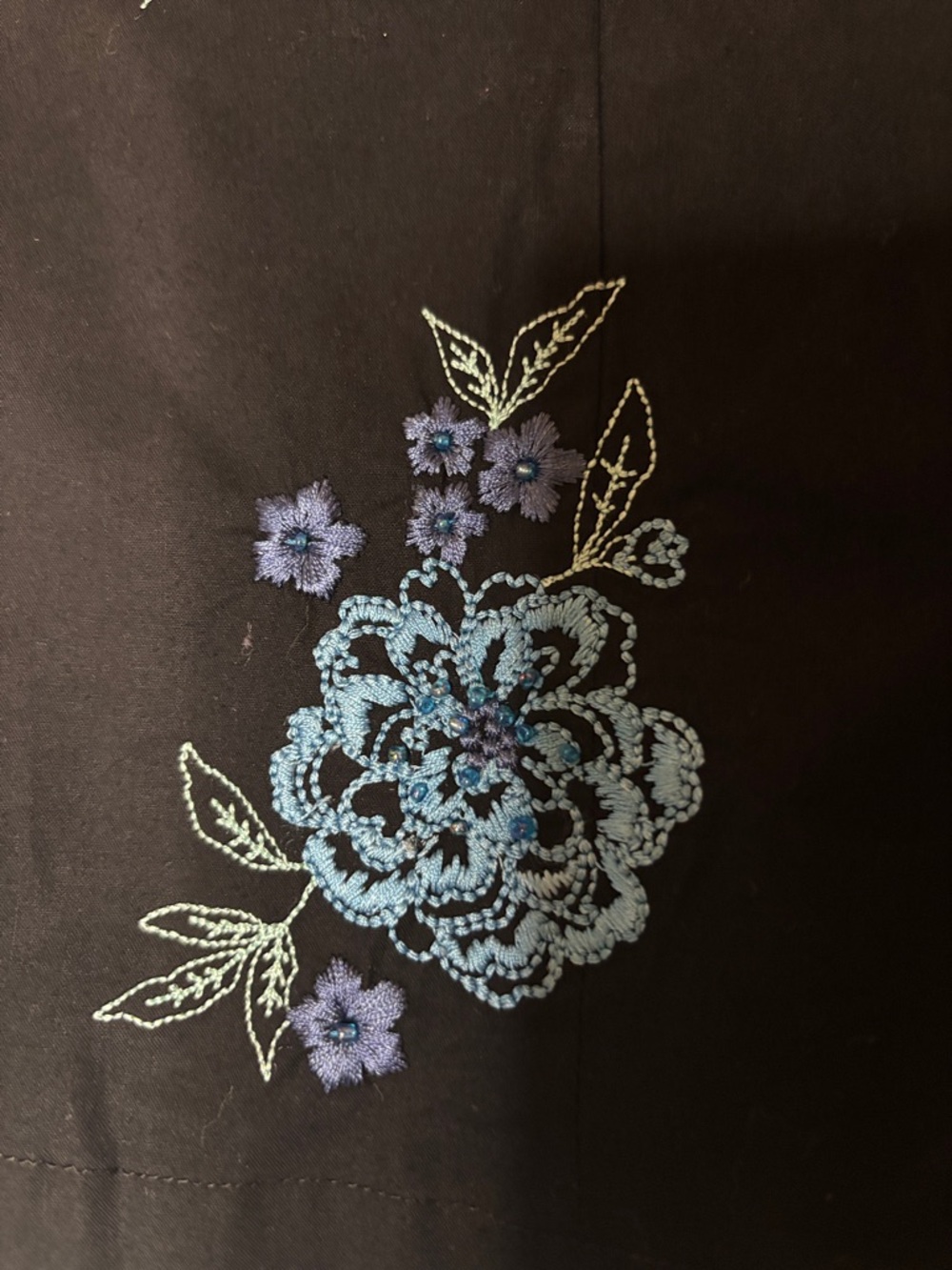 Van Heusen Black Sleeveless Button-Down Top with Blue Floral Embroidery - Picture 2 of 4